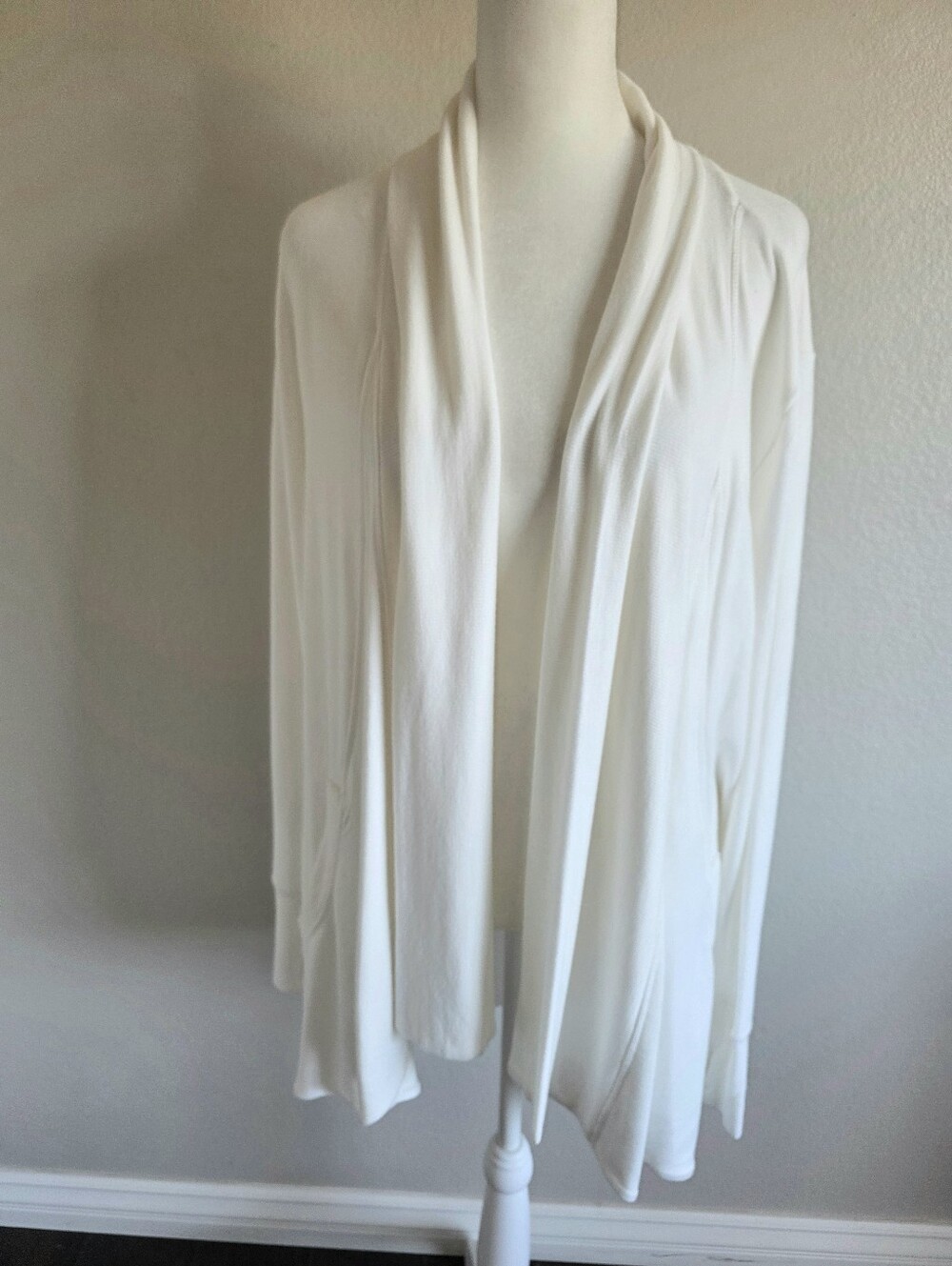 Athleta Open Front Waterfall Cardigan Off White Long Sleeves Soft Modal Size M